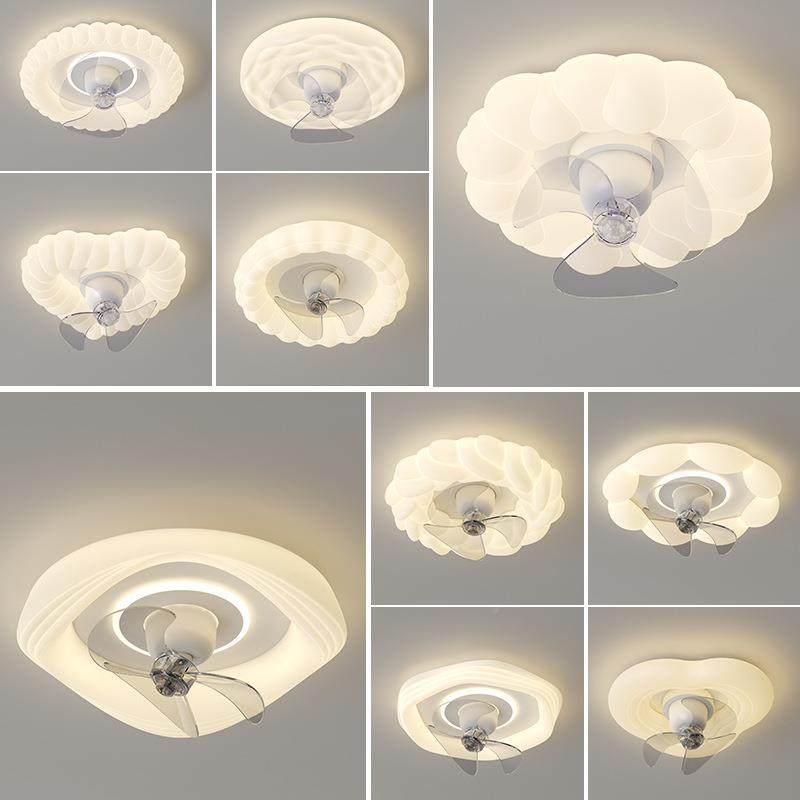 极简MUH卧室灯浪现代简约奶油风可摇一头体风扇灯温吸馨漫房间顶