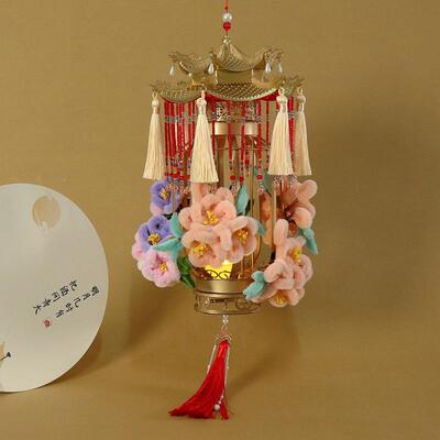 复古手日工绒花宫灯汉服宫仿舞蹈拍摄道具汉服节发光手提LPW灯笼