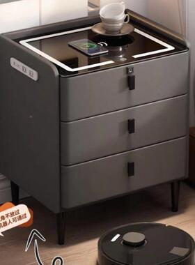 智能床头简约现OAY储物柜实代木多功能无线柜充纹音响指锁床边柜