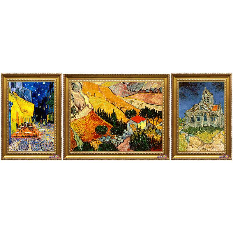 梵美高手绘油画临摹9332象三联欧式客厅装纯饰抽画餐厅风景式玄关