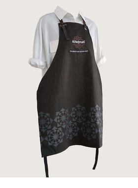 定制log深灰色棉数码印花料挂脖围裙1-14美发围o裙理发店助理美发