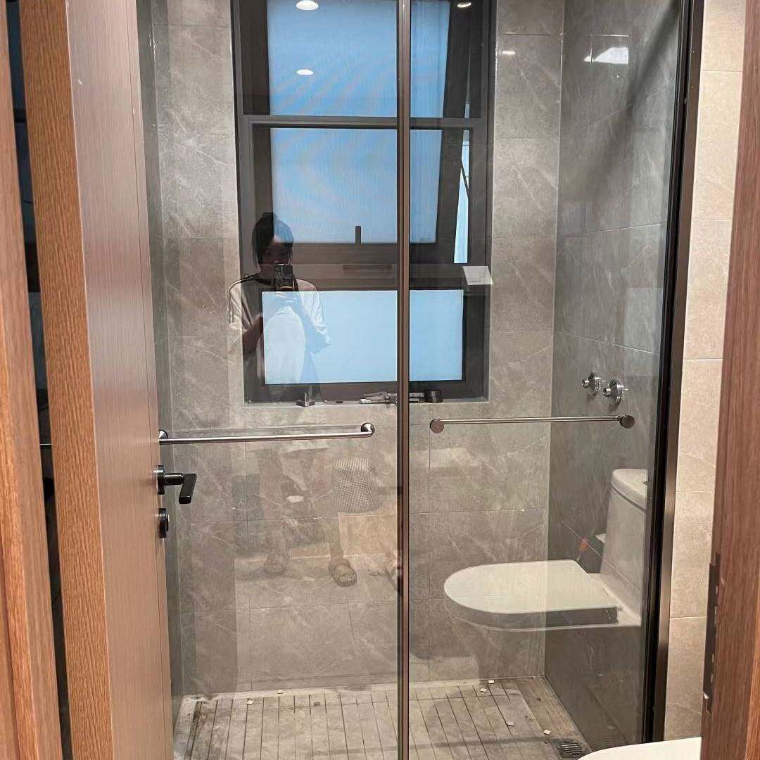 酒店宾馆简易淋浴房扇形玻璃门整体洗澡间黑框隔断屏风浴室房干湿