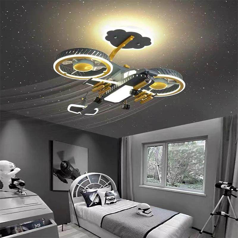 220飞机风扇灯儿童男房吊灯孩卧室灯卧意个性战斗创机模型灯男童