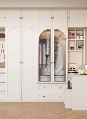 轻奢油JPJ风奶法式衣柜书桌大一体合组白色转角妆台衣橱