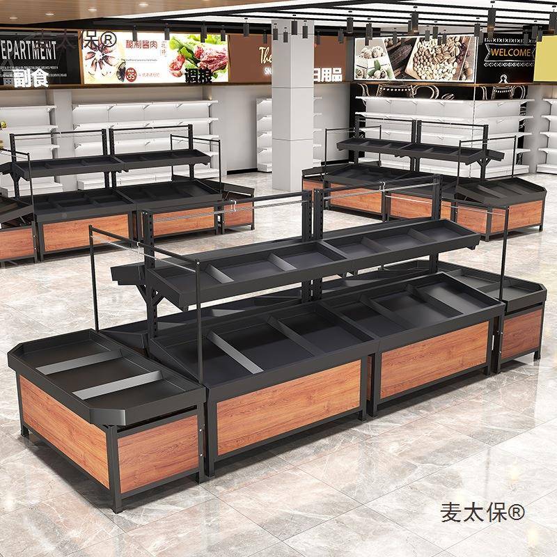 中岛梯形降平台蔬多展示架商用菜钢木永辉超市层升MQB架子款水麦
