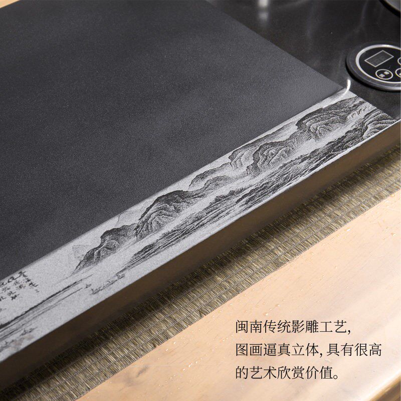 茶锦记乌金石茶盘套装全自动一体家用简约会客石头茶台烧水茶托盘