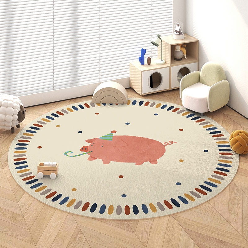 圆形地垫儿童阅读区PVC免打理卧室女生牀边毯电脑桌学习椅垫子