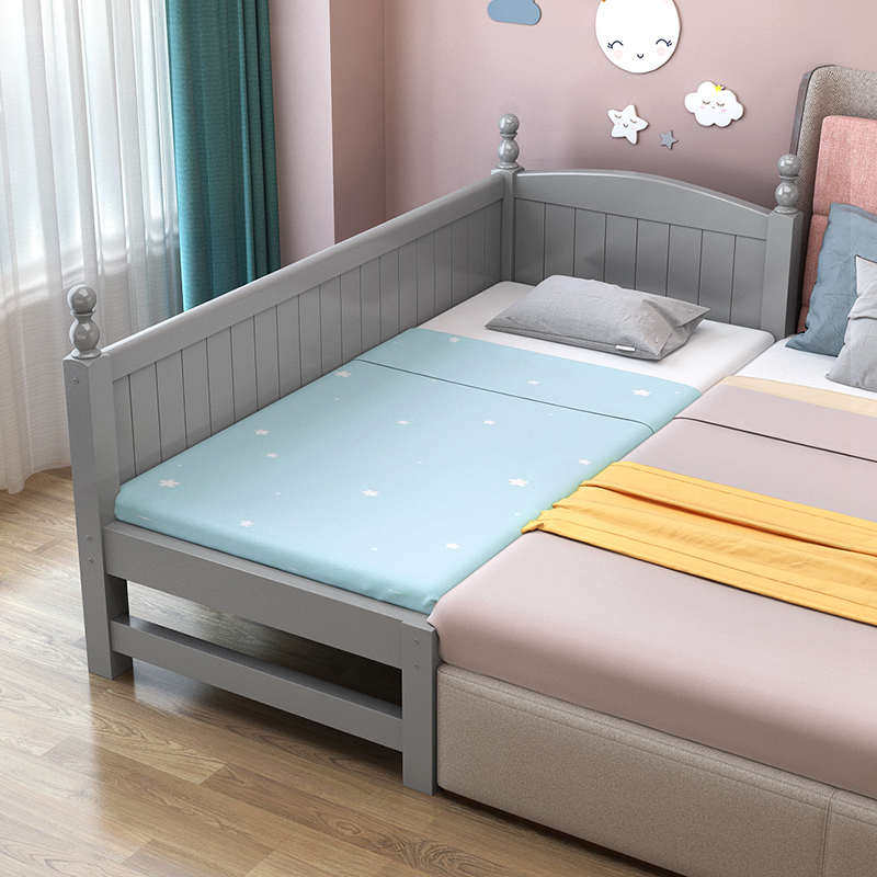 实木儿童床带护栏小床单人床床边神器床大婴儿床拼接加宽男孩白色
