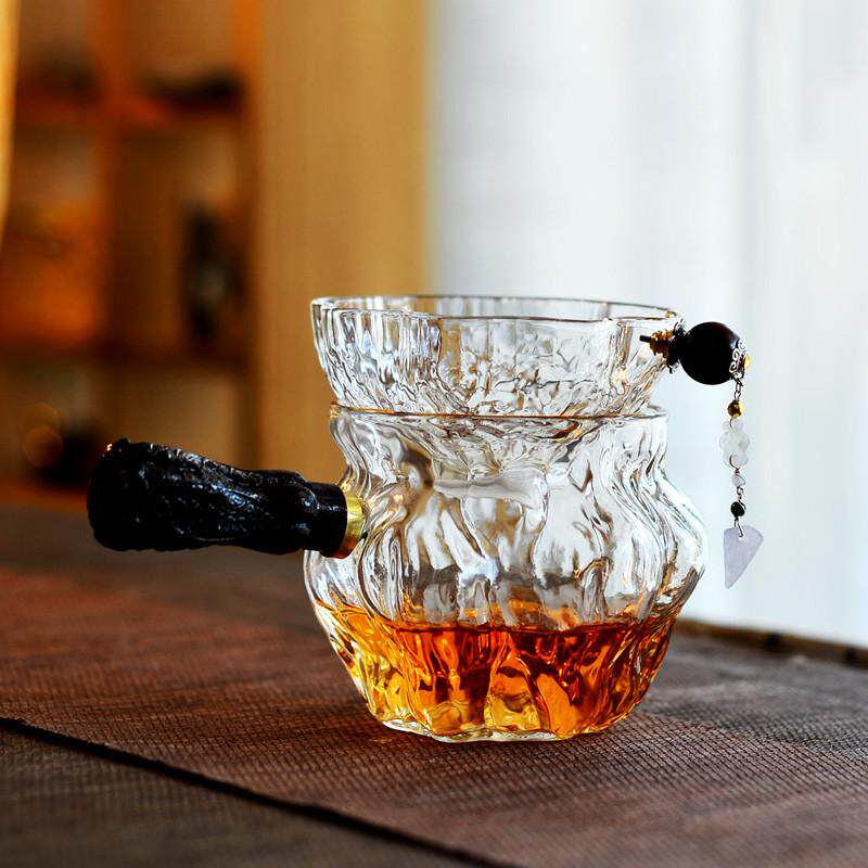 中式核桃纹公道杯茶滤茶具套装杯大玻璃号杯子茶加厚漏公耐热功夫