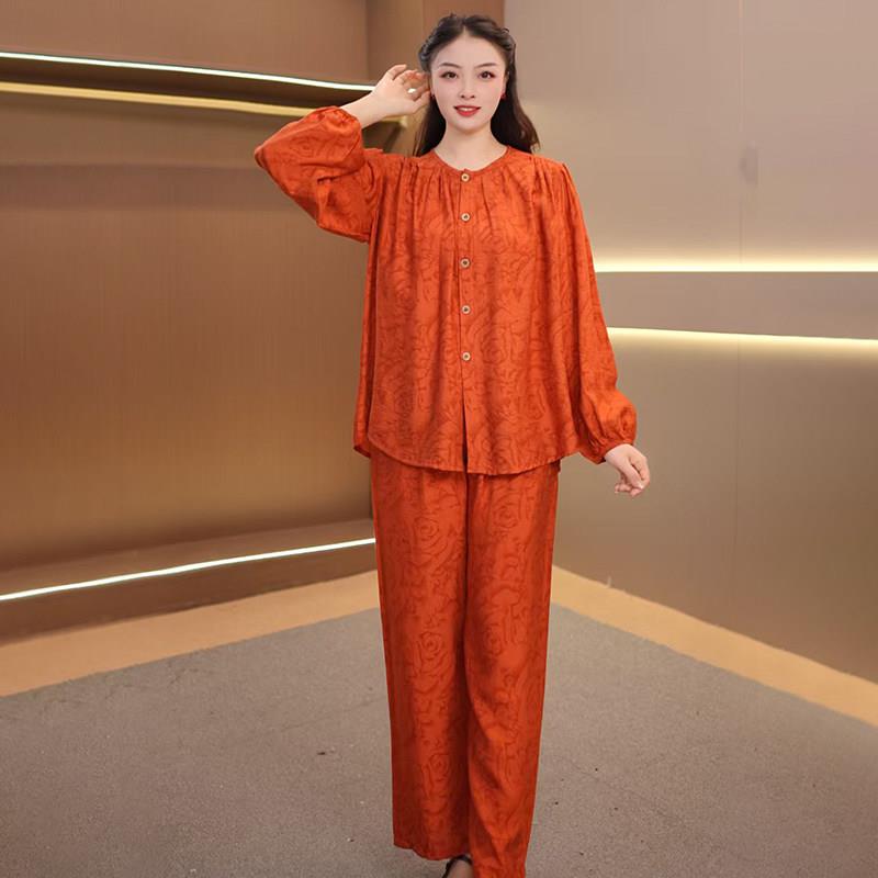 2026新款中式国风带胸垫棉绸睡衣女士春季绵绸气质套装夏天家居服