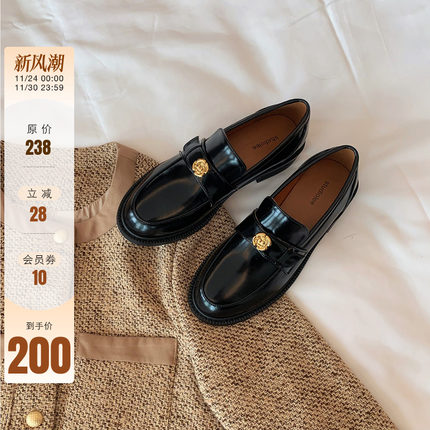 葡萄妈studiolee 厚底单鞋真皮一脚蹬粗跟加绒乐福小皮鞋女秋冬款