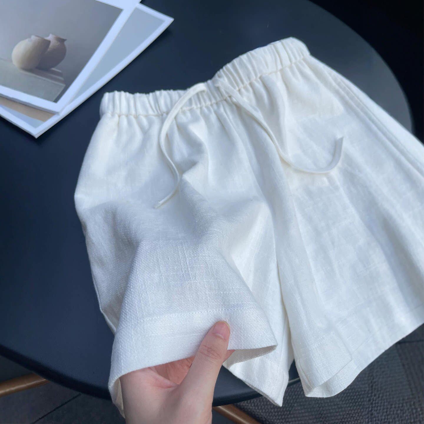 白色亚麻短裤女夏薄款宽松显
