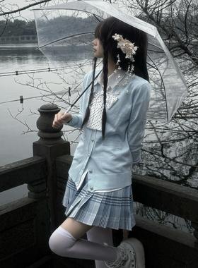 【摄氏度】原创葵子JK制服裙正版高腰百褶裙格裙针织开衫衬衫套装