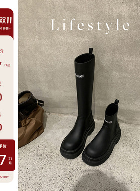 【sheii苏茵茵】两个版本~韩国厚底加绒弹力中高筒骑士长靴女雨靴