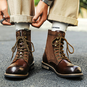 工装 伞兵靴男士 复古英伦马丁靴真皮美式 靴子小众高级感骑士作战靴