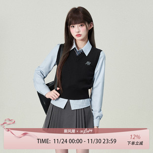 花铃太太原创jk制服清谭大韩式制服背心女款针织叠穿学院风黑马甲