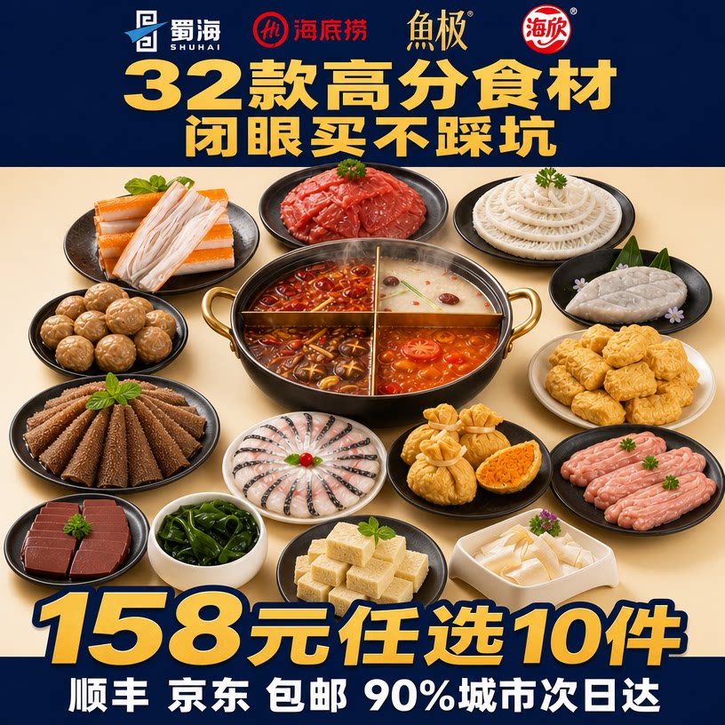 【158元任选10件】蜀海臻选火锅食材 丸子套餐组合虾滑蟹棒鱼豆腐