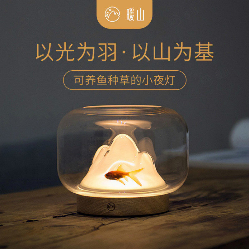 暖山灯 文艺小夜灯创意氛围灯充电 玻璃鱼缸手工桌面床头摆件伴睡