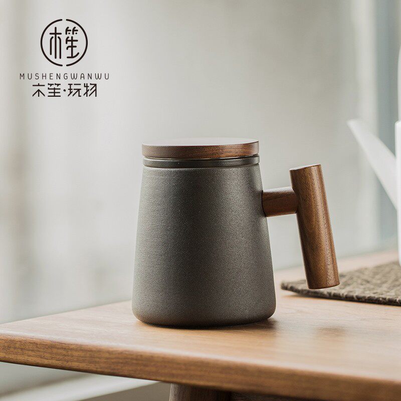 木笙玩物陶瓷茶杯茶水分离茶道杯子男士高档办公室水杯带盖马克杯