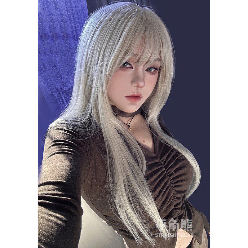 平角熊假发女长发网红齐刘海欧美jk时尚甜美lolita长直发全头套