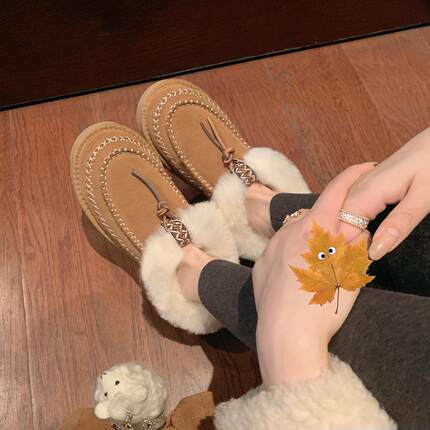 葡萄妈studiolee 圆头厚底翻毛棉鞋短筒毛毛雪地靴女2025秋冬新款