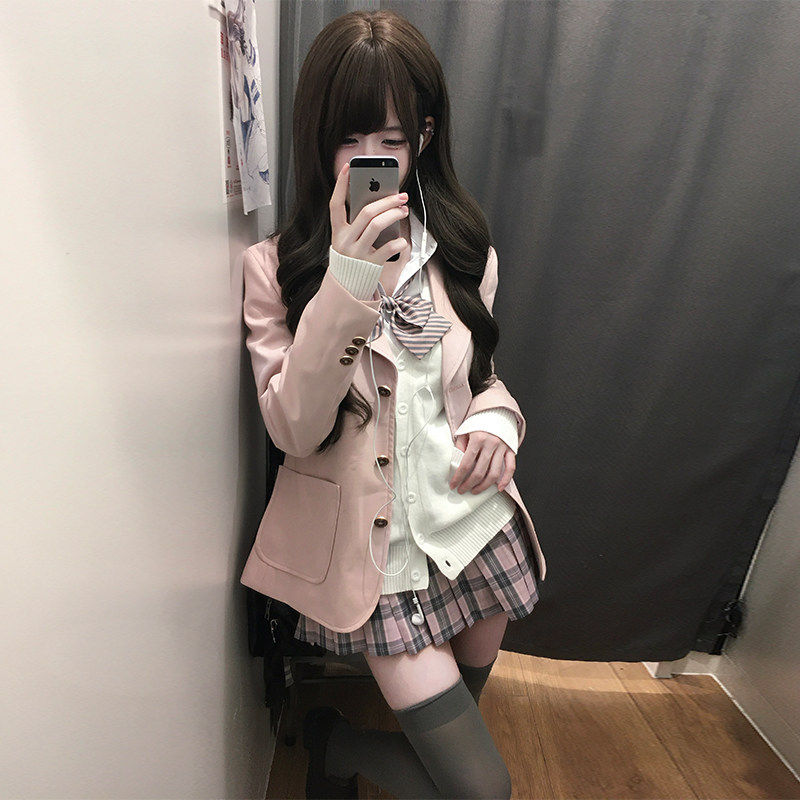 火星家JK制服粉色西装外