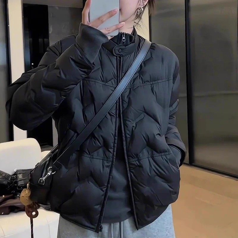 黑色立领短款棉服女秋冬大码胖mm宽松百搭轻薄保暖休闲面包服外套