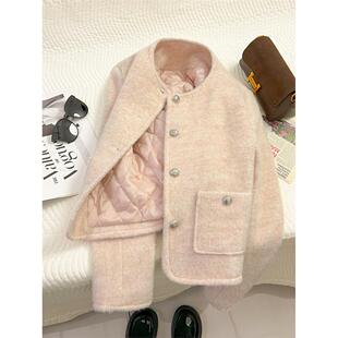 浅粉色夹棉法式小香风外套女秋冬季小个子名媛千金高级感短款上衣