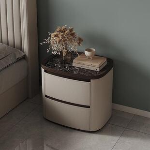 意式极SZZ卧简床头板柜轻奢室简约现代感皮质床边柜新款岩收纳柜