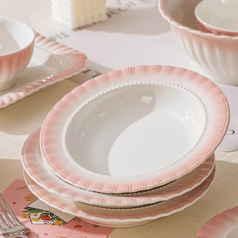 釉下碗碟套彩装家2025新BZB款碗碟餐具盘粉色菜碟子用深餐盘陶瓷
