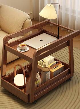 全实木边几小几可移MOW动桌茶客厅沙发侧家边柜用小推车床头置物