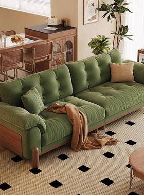 黑奢尚品原木风LY901-绿朵云沙发小户型日木式直法式复古排绿色实