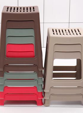 18807个装家用加厚料凳子可叠放塑条纹凳凳板凳熟0餐桌凳防滑方高