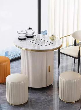 现代简家约动移茶车阳台用小茶台小型岩板喝一茶桌椅组合烧YYQ水