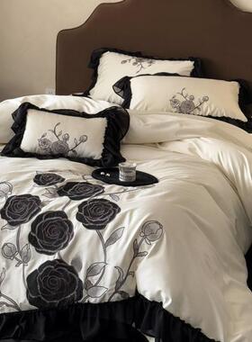 式10法S支复古玫瑰花卉0刺绣公主风全棉长绒棉四件CVA套棉床上用