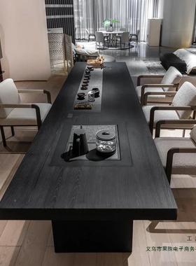 YXM新式中实木大板茶现代办公室泡茶桌北美黑胡桃桌智能木茶台