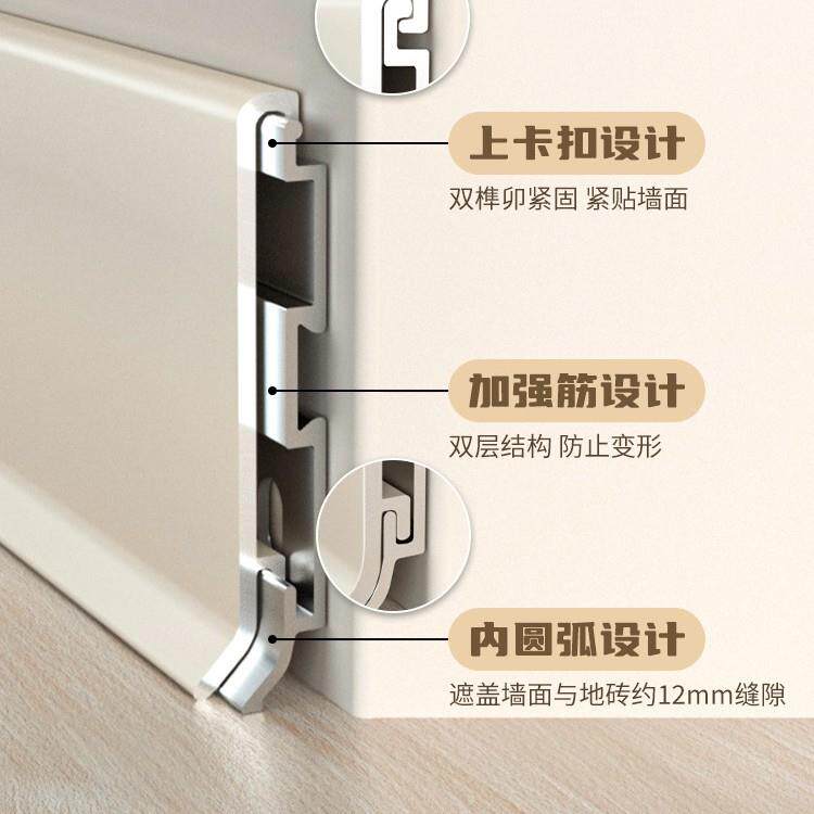 铝合金踢脚线4公分6/8c554m扣式贴脚线收卡地条金边属不锈钢极简