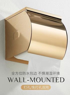 巾304不锈钢金色免打孔纸架厕卫生所间纸巾盒壁浴室挂防水厕YDA纸