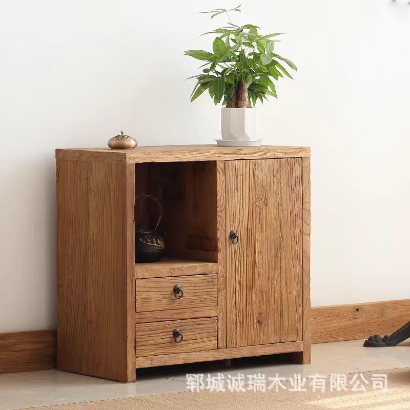 烧老榆木茶储水柜可移沙发边柜家用实QZO木茶具水壶一体柜茶台物