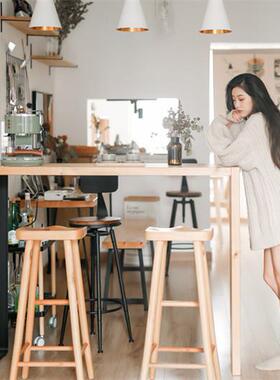 实木家庭吧台桌一体客厅阳台隔家小CEU吧用餐台桌厨房酒吧高脚桌