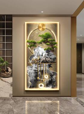 轻HS240229迎客奢头玄关装饰画入户走廊尽挂画流水生财带灯发光过