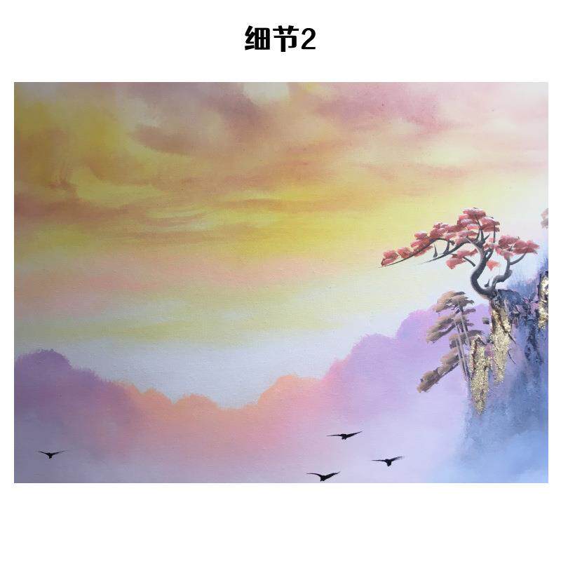 入户正墙挂画客玄ZCU关简约圆形对装饰画厅绘手山水油画纯纯手工