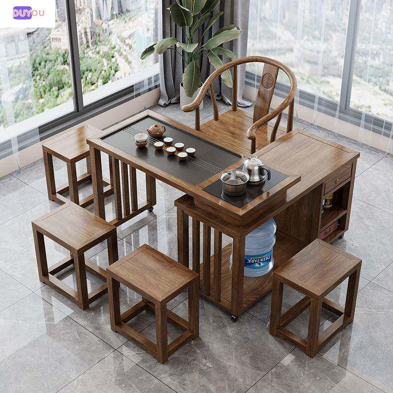 新中型式实木茶桌旋转椅组无品牌/合烧水壶一体茶台厅阳台客小户