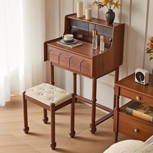 中古风实木小钢琴梳妆台卧室小型化妆桌带抽屉收纳法式复古化妆台