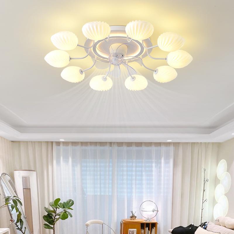 风扇灯吸顶灯客厅吸顶风扇灯卧室客厅奶油风创意贝壳一体风扇灯具