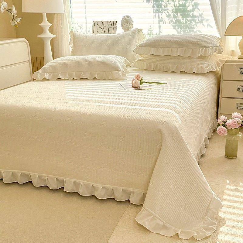 韩式新款水洗棉花边夹棉床盖单件四季通用防滑单人加厚床单三件套