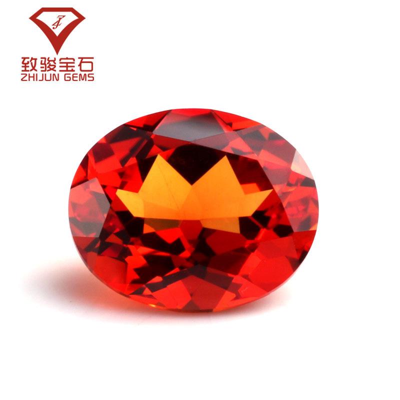 天然底蛋形橘红色刚玉裸石 55#橙红椭圆形合成蓝宝石戒面