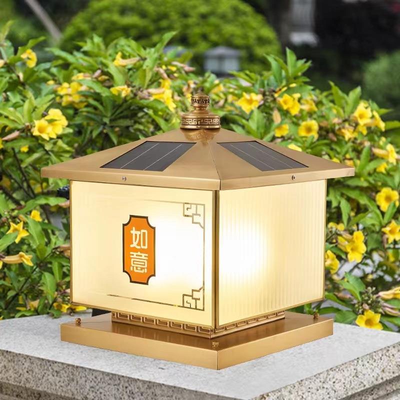 中式全铜柱头灯太阳能户外庭院灯别墅大门灯防水门柱灯围墙柱子灯