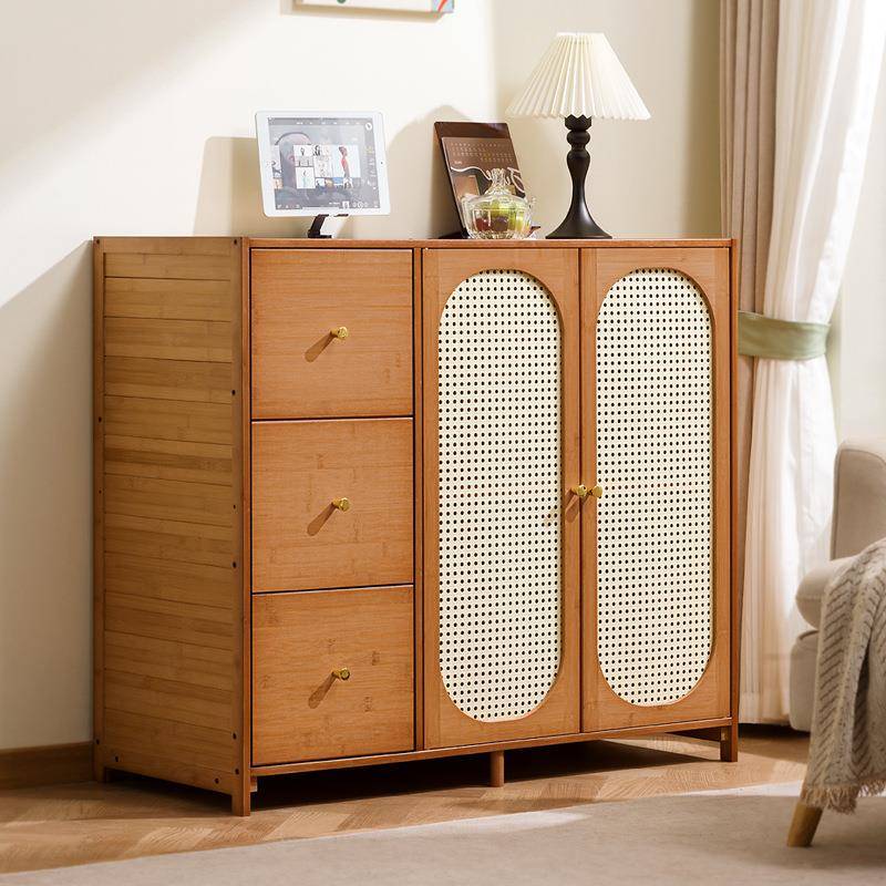 藤编书柜实木小户型简约入户玄关柜家用门口收纳柜阳台餐边储物柜