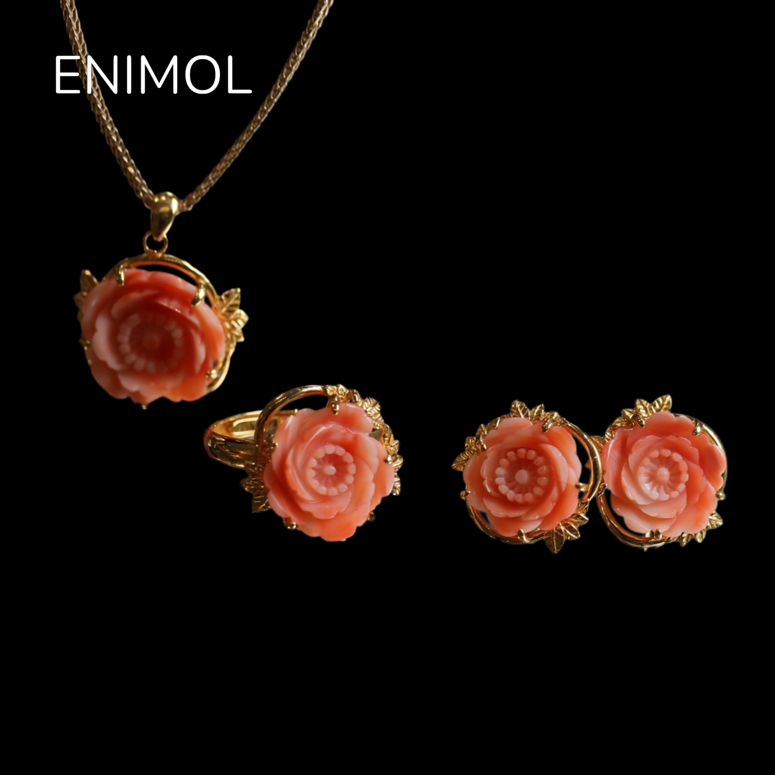 ENIMOL台湾天然粉MOMO牡丹花首饰套装 吊坠 戒指 耳饰 925银镶嵌,珠宝/钻石/翡翠,珊瑚,淘宝优惠券,粉丝福利购,淘宝优惠卷